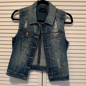 Cropped denim vest, medium wash. Size M